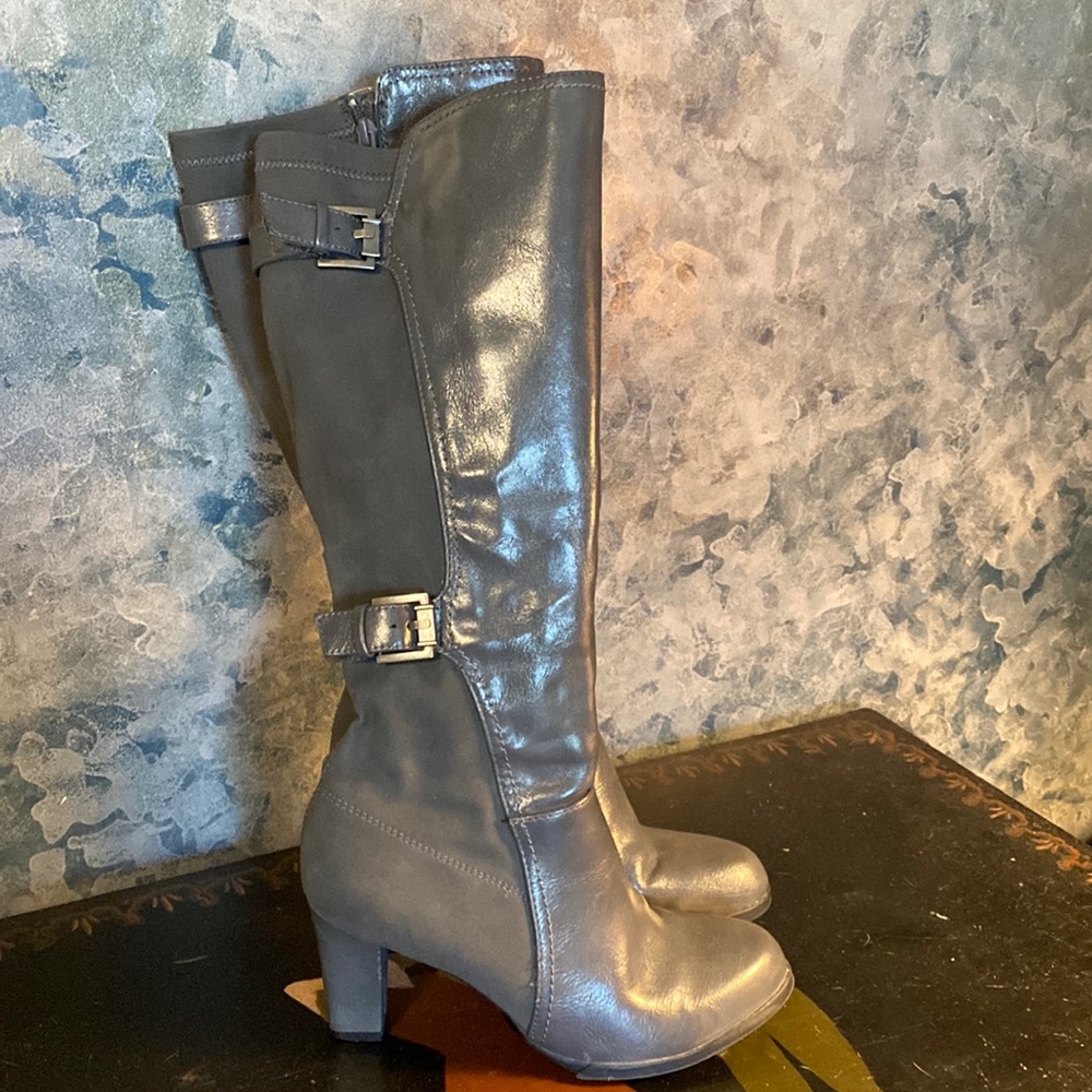Faux Suede and Leather Gray Boot